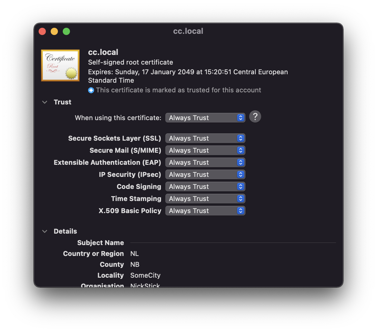 MacOS add certificate 5